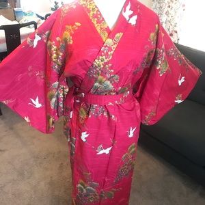 Red and Gold Kimono Robe with white cranes